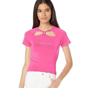 Bebe Fuchsia Keyhole Short Sleeve Top